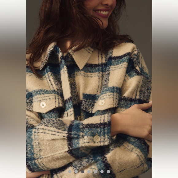 NWT: Anthropologie, Good American Cream and Indigo Plaid Jacket - sold out - Picture 10 of 12
